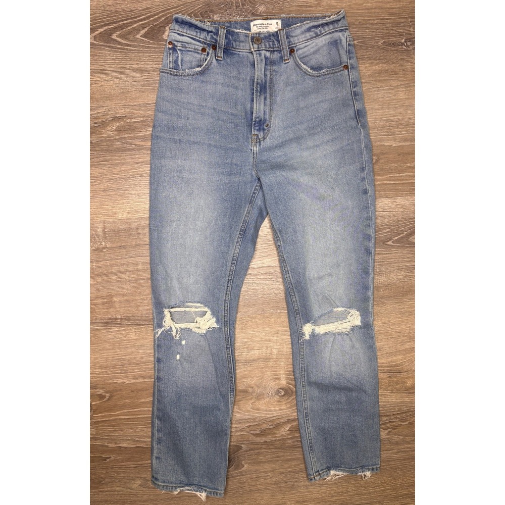 Abercrombie & Fitch Ultra High Rise Ankle Straight Distressed Jeans Blue 26 2Reg